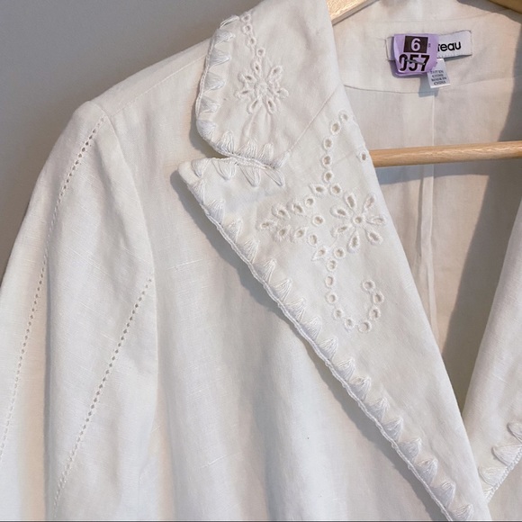 Vintage Linen Eyelet Lace Trimmed Dress Jacket - Picture 7 of 7
